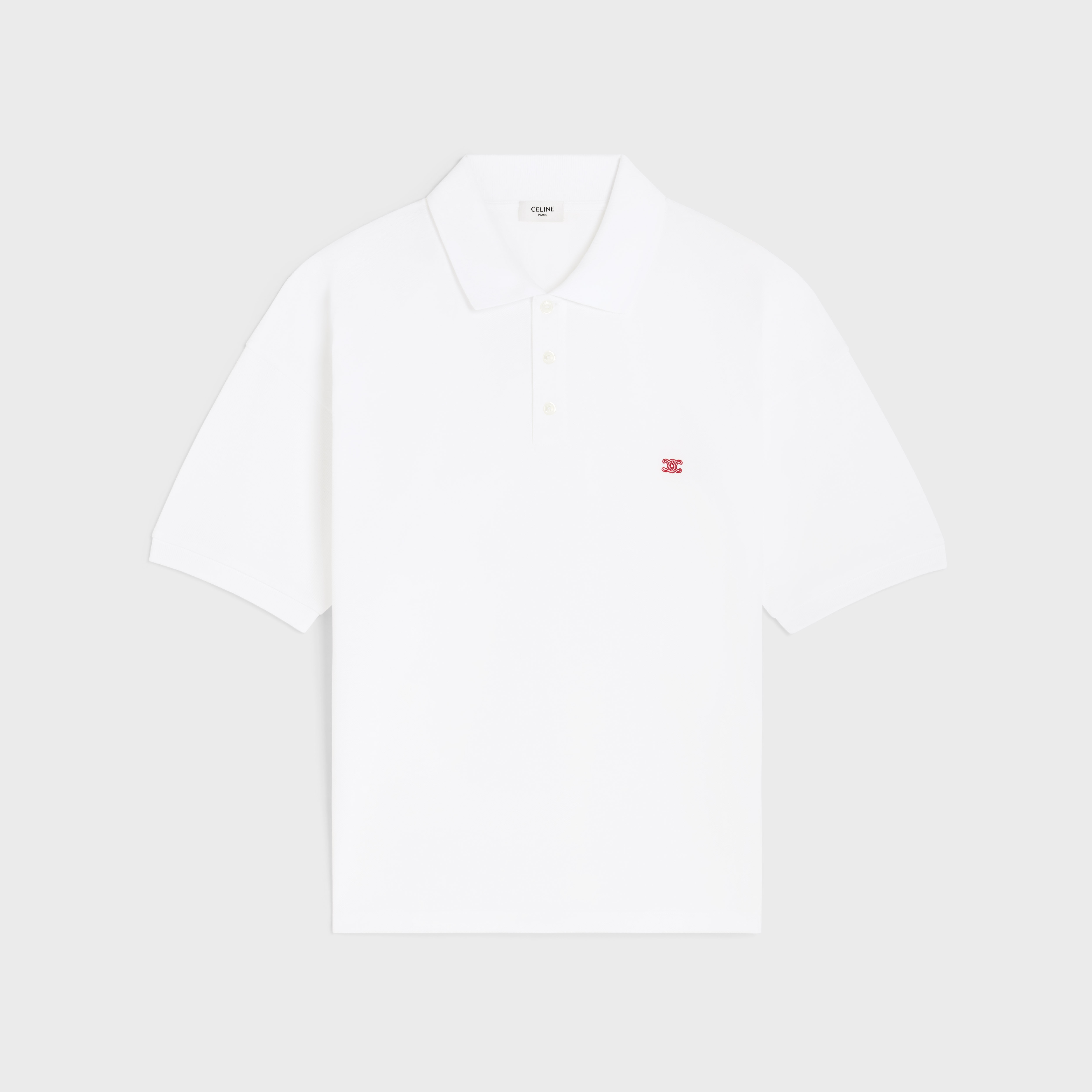 polo shirt IN PIQUE COTTON JERSEY - OFF WHITE / ROUGE CERISE | CELINE